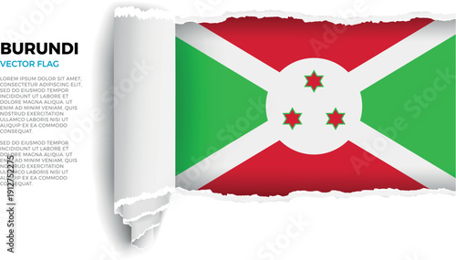 Flag of Burundi. Flag revealed through torn paper rolled up on a transparent background