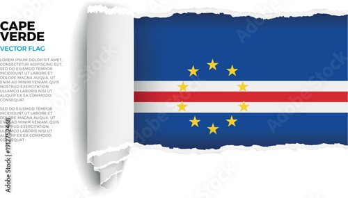 Flag of Cape Verde. Flag revealed through torn paper rolled up on a transparent background