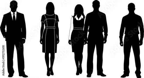 Professional business people silhouettes set including successful corporate group standing in formal office wear isolated on white background for design