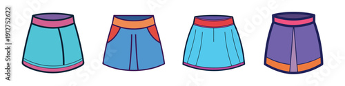 Fashionable mini skirts set in flat design vector illustration