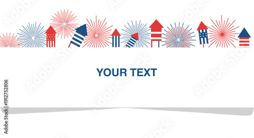 Red, white, and blue firework vector banner with customizable text on transparent background