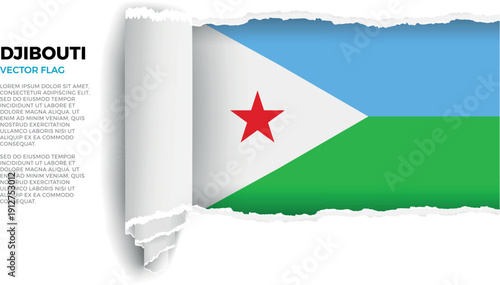 Flag of Djibouti. Flag revealed through torn paper rolled up on a transparent background