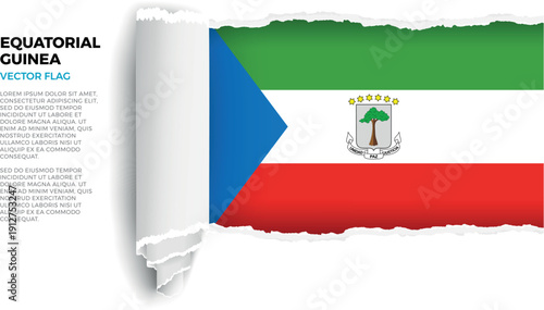 Flag of Equatorial Guinea. Flag revealed through torn paper rolled up on a transparent background