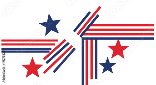 Vector illustration of red, white, and blue starburst design with stripes isolated on transparent background