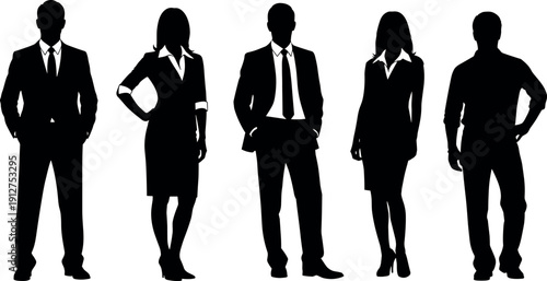 Professional Business Team Silhouettes Standing in Formal Attire Corporate Group of Diverse Men and Women for Office and Leadership Concepts