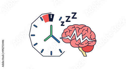 Brain Sleep Cycle and Time Management Vector Icon. EEG Monitoring of Electrical Activity During Rest and Circadian Rhythm Illustration.
