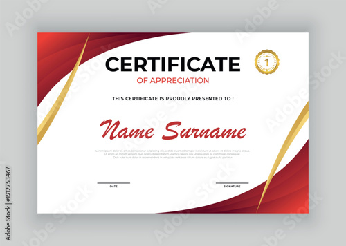 Certificate of Appreciation Template with Gold Seal and Red Border