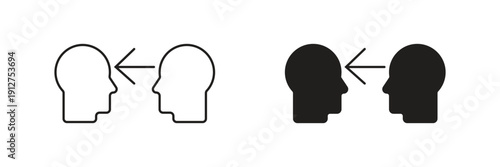 Human Interaction Icon Vector. Two profile head icons with an arrow indicating communication, knowledge transfer, or interpersonal relationship direction.