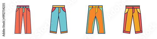 Colorful Trousers Set Flat Design Vector Illustration