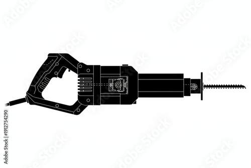 Power Saw Silhouette: A precise, top-down view showcases the powerful design of a reciprocating saw, ideal for construction and demolition projects.