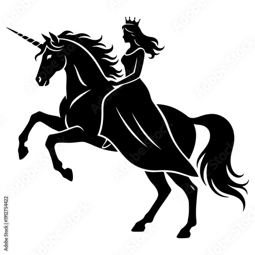  a presses riding unicorn vector silhouette illustrator with white background   