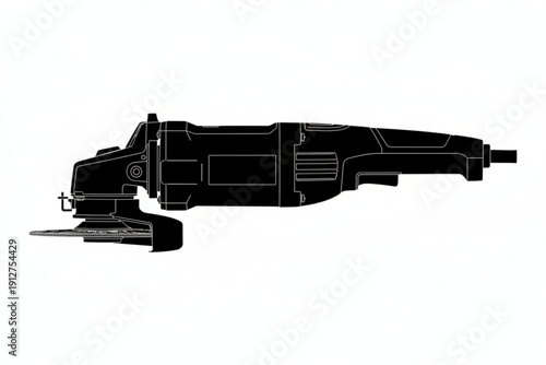 Power Grinder Silhouette: The robust outline of an angle grinder is displayed, perfect for illustrating projects, construction, and power tools. 