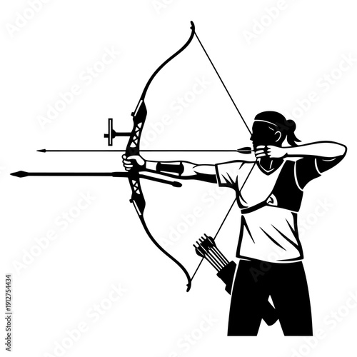 Archery woman  vector silhouette illustrator with white background