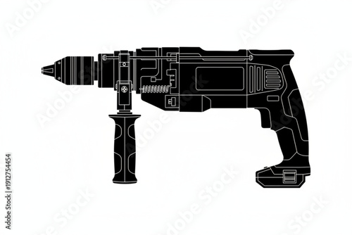 Precision in Silhouette: A meticulously crafted silhouette of a robust drill, ready to tackle any project with its powerful design and sharp focus.