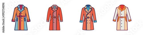 Trench Coat Variations Flat Design Vector Illustration