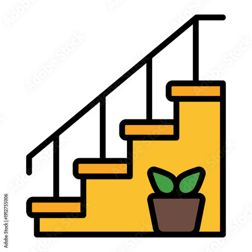 Stairs Filled Line Icon Vector for Hotel Service and Hospitality, Accommodation Facilities and Guest Amenities Symbol