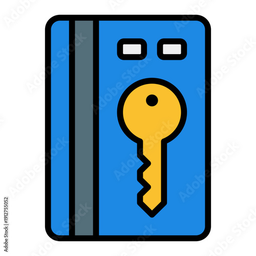 Room Key Filled Line Icon Vector for Hotel Service and Hospitality, Accommodation Facilities and Guest Amenities Symbol