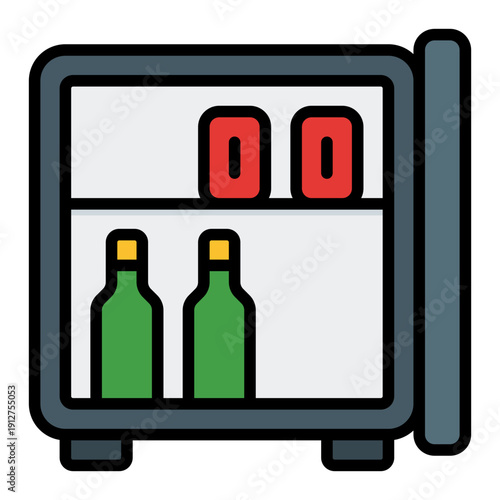 Minibar Filled Line Icon Vector for Hotel Service and Hospitality, Accommodation Facilities and Guest Amenities Symbol
