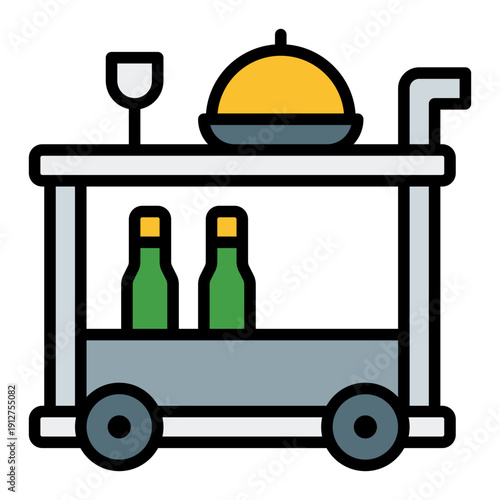 Food Trolley Filled Line Icon Vector for Hotel Service and Hospitality, Accommodation Facilities and Guest Amenities Symbol