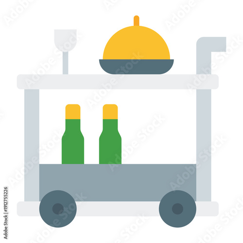 Food Trolley Flat Icon Vector for Hotel Service and Hospitality, Accommodation Facilities and Guest Amenities Symbol