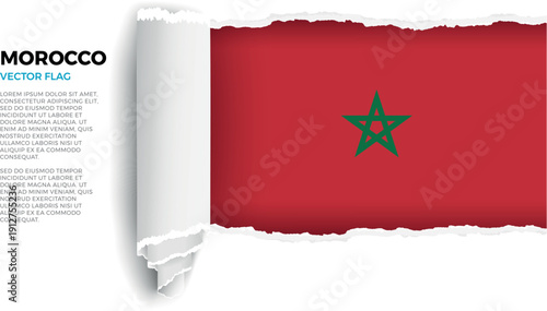 Flag of Morocco. Flag revealed through torn paper rolled up on a transparent background