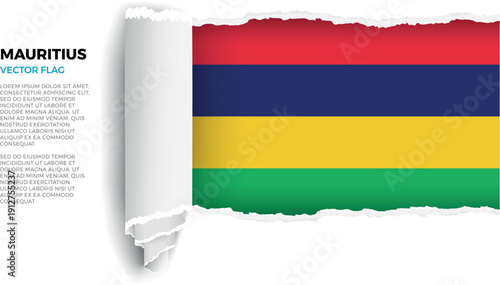 Flag of Mauritius. Flag revealed through torn paper rolled up on a transparent background