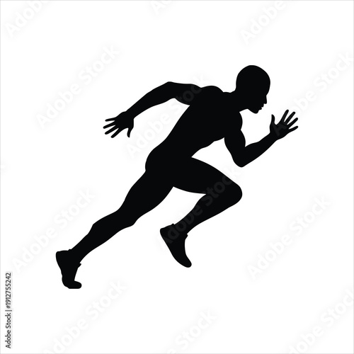Silhouette of a male athlete in mid-stride, captured in dynamic motion during a sprint race.