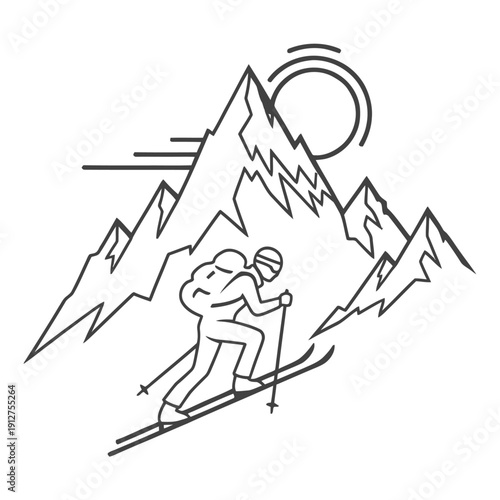 Ski Mountaineering minimal vector silhouette illustrator with white background