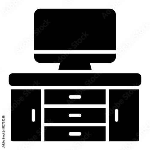 TV Glyph Icon Vector for Hotel Service and Hospitality, Accommodation Facilities and Guest Amenities Symbol