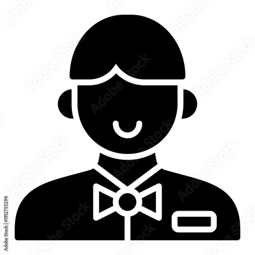 Waiter Glyph Icon Vector for Hotel Service and Hospitality, Accommodation Facilities and Guest Amenities Symbol