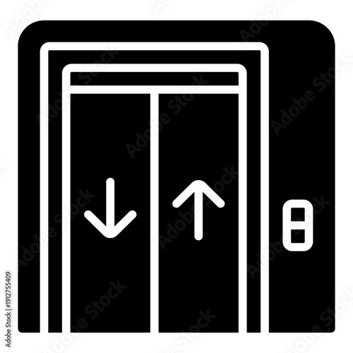 Elevator Glyph Icon Vector for Hotel Service and Hospitality, Accommodation Facilities and Guest Amenities Symbol