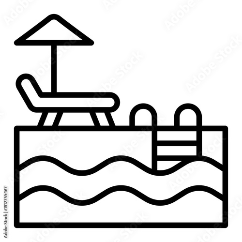 Swimming Pool Outline Icon Vector for Hotel Service and Hospitality, Accommodation Facilities and Guest Amenities Line Symbol