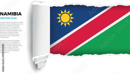 Flag of Namibia. Flag revealed through torn paper rolled up on a transparent background