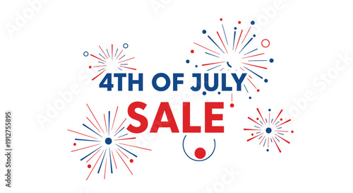 Vector illustration of 4th of July sale sign with fireworks on transparent background