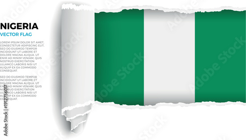 Flag of Nigeria. Flag revealed through torn paper rolled up on a transparent background