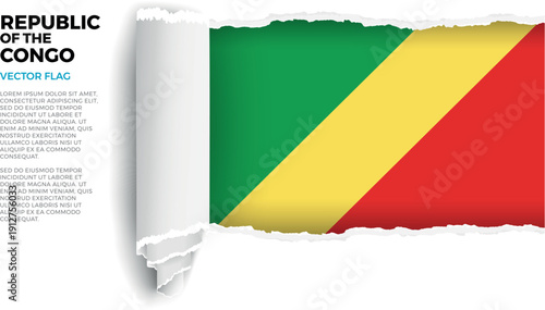 Flag of Republic Of The Congo. Flag revealed through torn paper rolled up