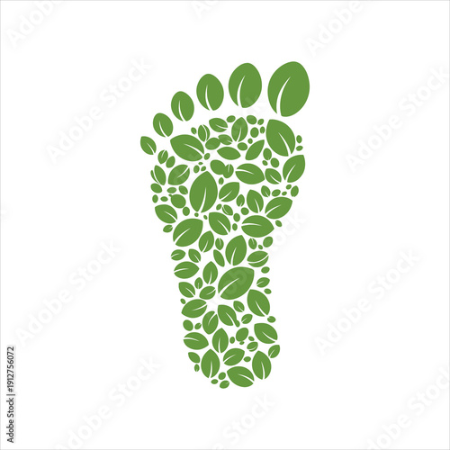 A green footprint made of leaves symbolizes environmental protection and sustainability efforts