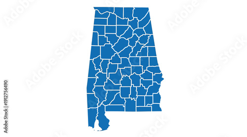 Alabama County Map Vector – Blue Outline of U.S. State with Detailed County Borders for Geography, Education, and Regional Design Projects