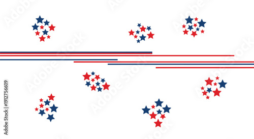 Vector illustration of red and blue star clusters with intersecting lines on white background