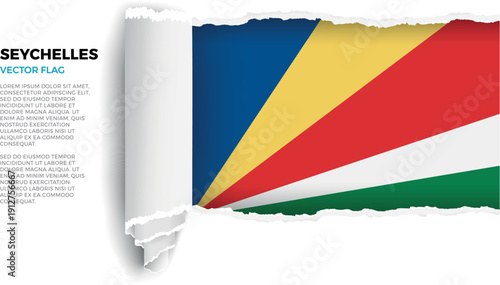 Flag of Seychelles. Flag revealed through torn paper rolled up on a transparent background