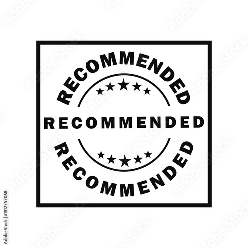 Recommended stamp with stars in black on white background