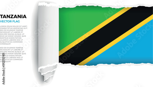 Flag of Tanzania. Flag revealed through torn paper rolled up on a transparent background