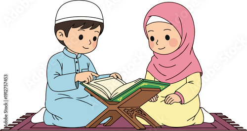 Two children sitting on a rug reading a book together with smiles on their faces from a top-down viewpoint
