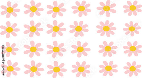 Simple pink daisy flower seamless pattern with cute minimal floral shapes pastel vector background illustration