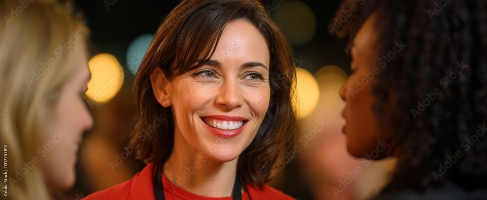 Fototapeta premium Women are like vibrant butterflies swapping ideas at a professional networking event.