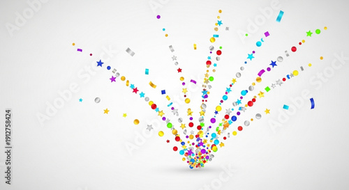 Colorful confetti and stars exploding in air celebration and joy festive atmosphere party decoration white background