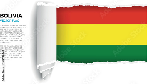 Flag of Bolivia. Flag revealed through torn paper rolled up on a transparent background