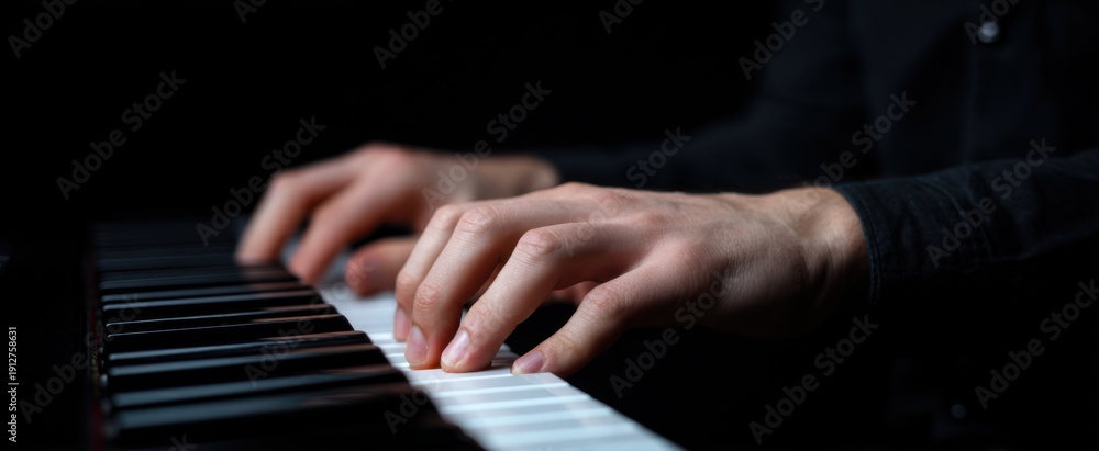 Obraz premium musician dances on piano keys like a butterfly on a spring breeze