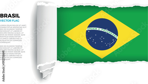 Flag of Brasil. Flag revealed through torn paper rolled up on a transparent background