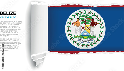 Flag of Belize. Flag revealed through torn paper rolled up on a transparent background